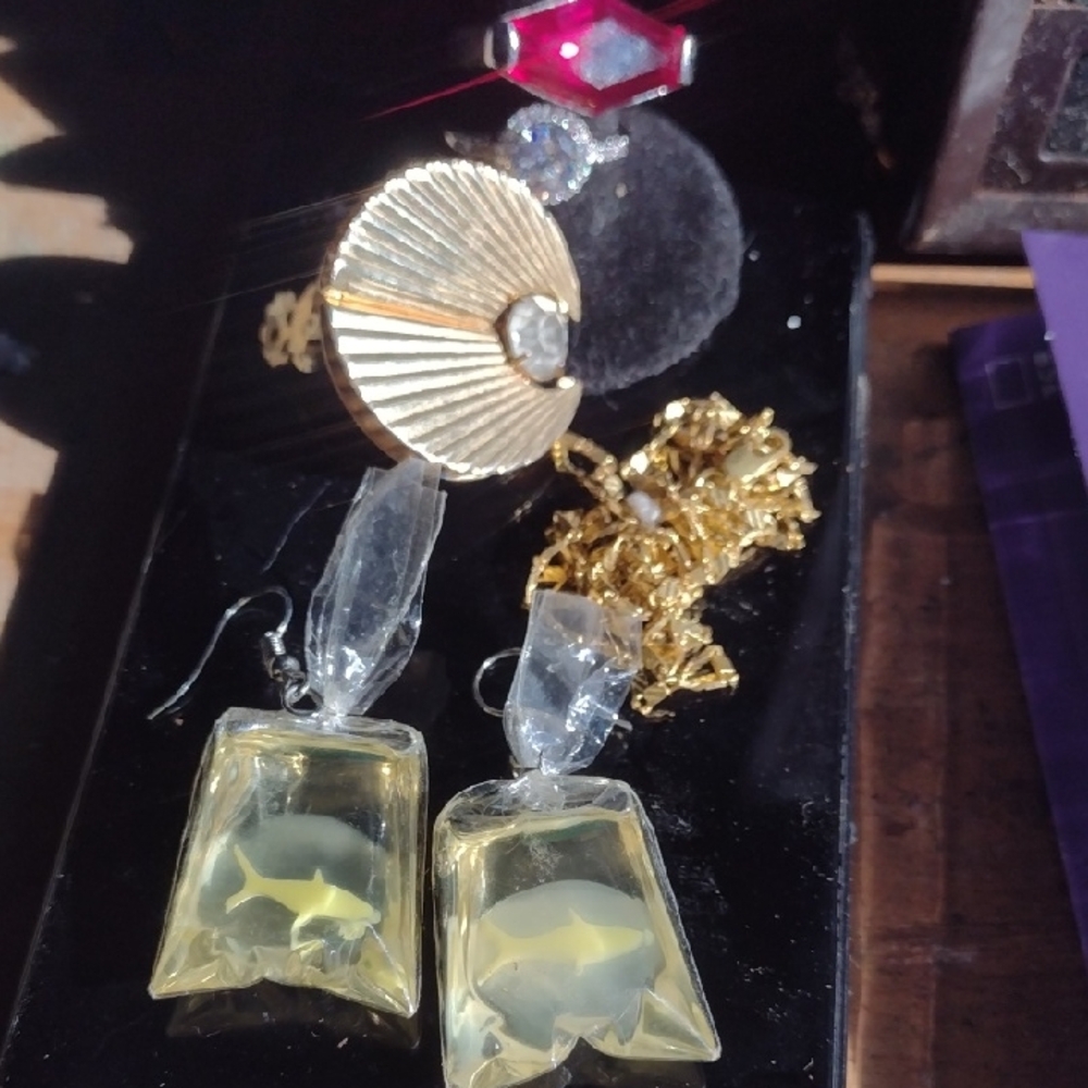 Gold and Silver Shell Pendant Necklace& Jewelry Lot